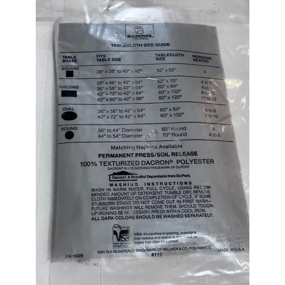 New Old Stock Vgt Bardwil Linens Carefree Oblong 60x84 Ivory Tablecloth White
